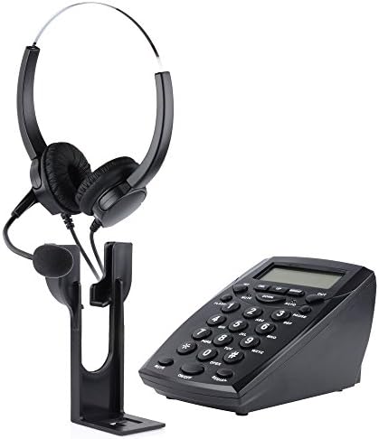 Prosensor® Call center FSK/DTMF Call Center Desk Telephone with LCD Caller ID Display Backlight Tone Dial Key Pad & REDIAL + Binaural Headphones Headset, Telephone Volume Control Function