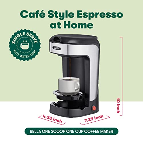 BELLA One Scoop One Cup Coffee Maker, Single Serve Brewer with