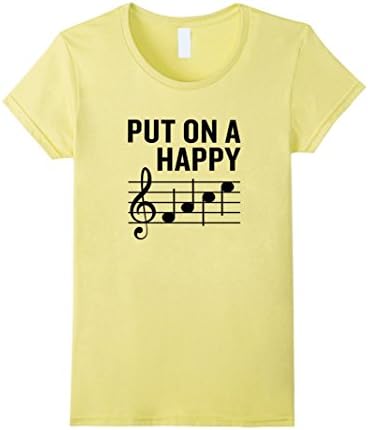 Womens Put On a Happy Face T-Shirt Funny Music Note Joke Large Lemon