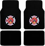 4pc Universal Fire Department Maltese Cross Logo Front and Rear Black Carpet Floor Mats for Car Suv Truck