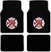 4pc Universal Fire Department Maltese Cross Logo Front and Rear Black Carpet Floor Mats for Car Suv Truck