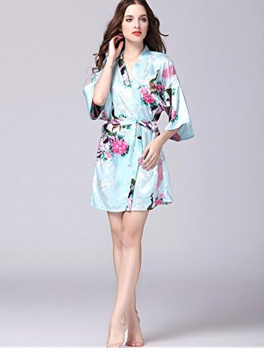 GL&amp;G Variety of fashion prints bathrobes thin section of silk nightclothes cardigan women's satin short bathrobe comfortable pajamas multi-size,light blue,S
