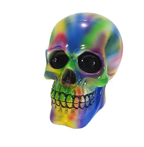Tie Dye Colorful 5 inch Skull Bank Skeleton Head resin Rainbow peace coins coinbank
