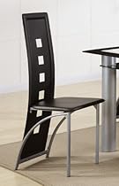 Poundex Contemporary Dining Chair with Back Seat Square Openings in Black and Chrome, Set of 2
