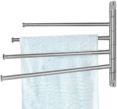 Easeurlife Wall Mounted Towel Rack Stainless Steel Towel Bar Swing Arm Washcloth Holder for Bathroom Brushed Extra Long Poles, Silver (4 Arm)