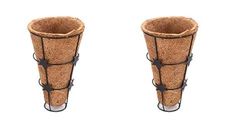 COIR GARDEN Conical Coir Basket with Stand, Flower Basket, Wall Mountain Coco Pots (Dia 15 cm, Height 23 cm) Pack of 2
