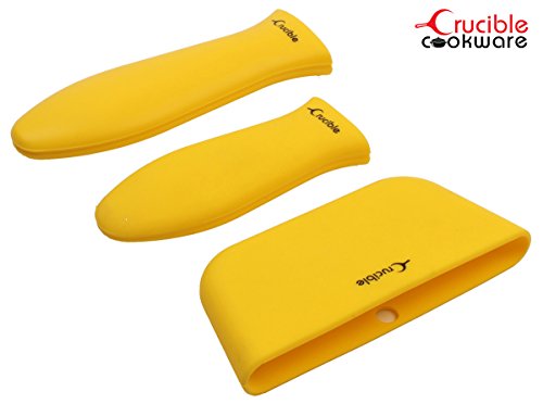 Silicone Hot Handle Pot Holder Mixed Set of 3 For Cast Iron Skillets, Mini Handle, Assist Handle , Handle Cover - Yellow