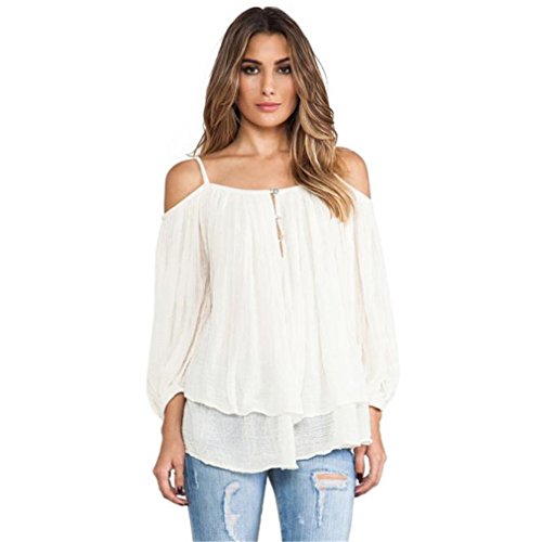 HN Women Spaghetti Strap Blouse Off Shoulder Casual Shirt Tops On Sale (M)