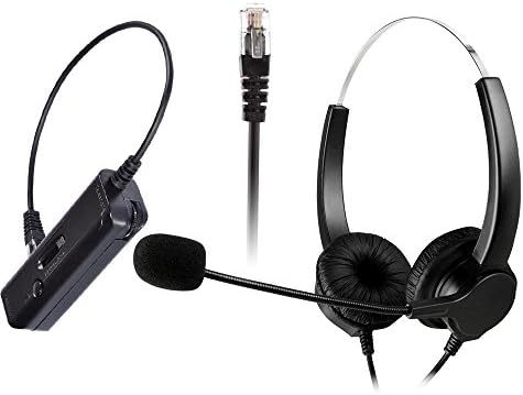 4-pin RJ9 Binaural Call Center Headset, Prosensor® Hands-free Desk Phone Noise Cancelling Corded Headphone with Crystal Head & Microphone + Headset Adapter Compatible with All Telephone Systems