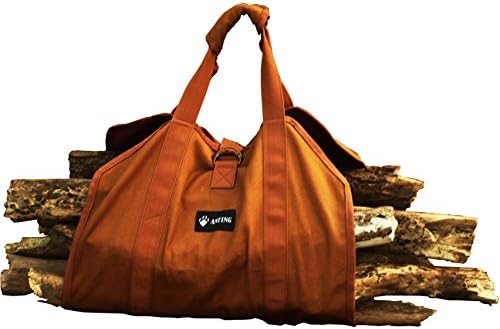 ANTING Waxed Canvas Firewood Log Carrier Fireplace Wood Tote Bag Holder with Padded Velcro Easy Grip Handle for Camping