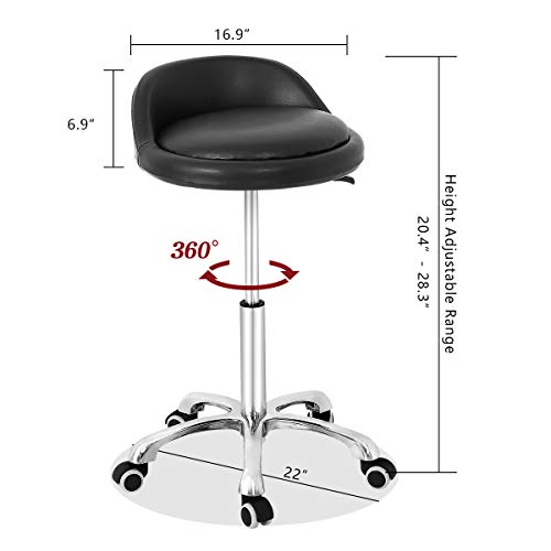 Grace & Grace Professional Gilder Series Extra Large Seat with Comfortable Backrest Rolling Swivel Pneumatic Adjustable Heavy Duty Stool for Shop, Salon, Office and Home (Black)