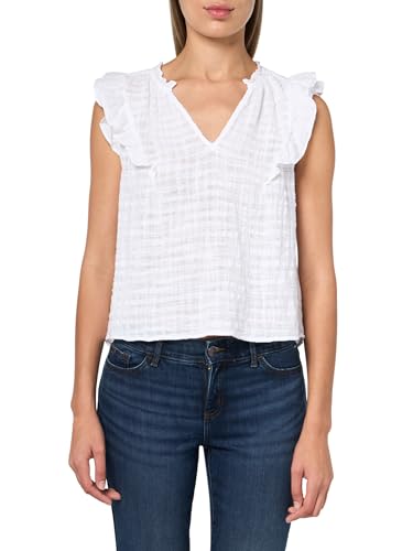 VELVET BY GRAHAM & SPENCER Women's Eva Textured Gauze Blouse, White, L