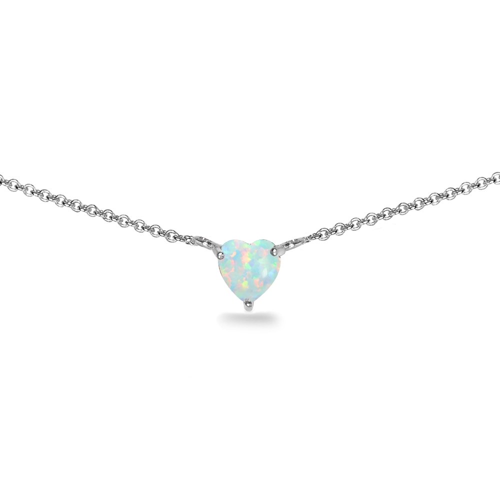 B. BRILLIANTBirthstone Necklace for Women - Genuine or Synthetic Gemstone, 7mm Heart Solitaire, Short Dainty Layered Choker, Silver