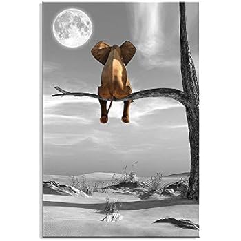 Canvas Wall Art Animal Resting Elephant Look at The Moon Wall Pictures Giclee Wall Decor on Canvas Stretched Artwork Living Room Bedroom Ready to Hang