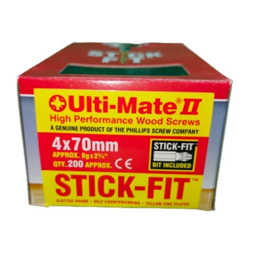 Super High Performance Wood Screw with Stick Fit (Including Stick Bit) Anti Rust, One Hand Driving, State of The Art Pozisquare, Anti-Camout Recess (4.0 x 70mm (200)) — image 1