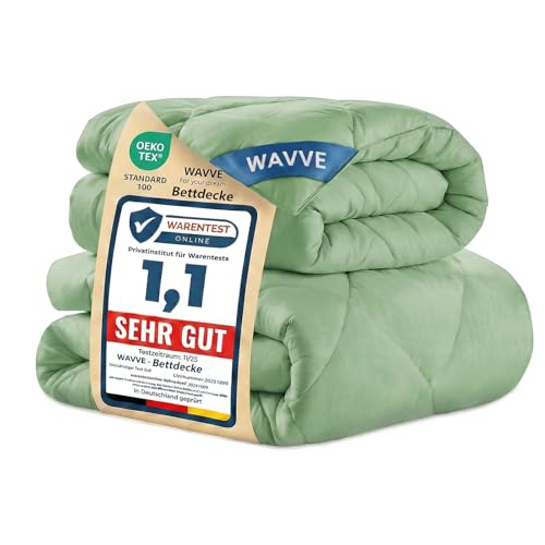 WAVVE Bettdecke 135x200 cm 2 teilig Inklusive Ganzjahresdecke 300gsm + Sommerdecke 150gsm = Winterdecke 450gsm, Steppdecke Mikrofaser Grün