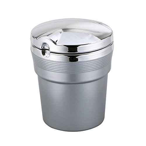 Rumfo Portable Stainless Auto Cigar Ashtray with Blue LED Light Smokeless Stand Cylinder Cup Holder for Cars and Home (Silver)