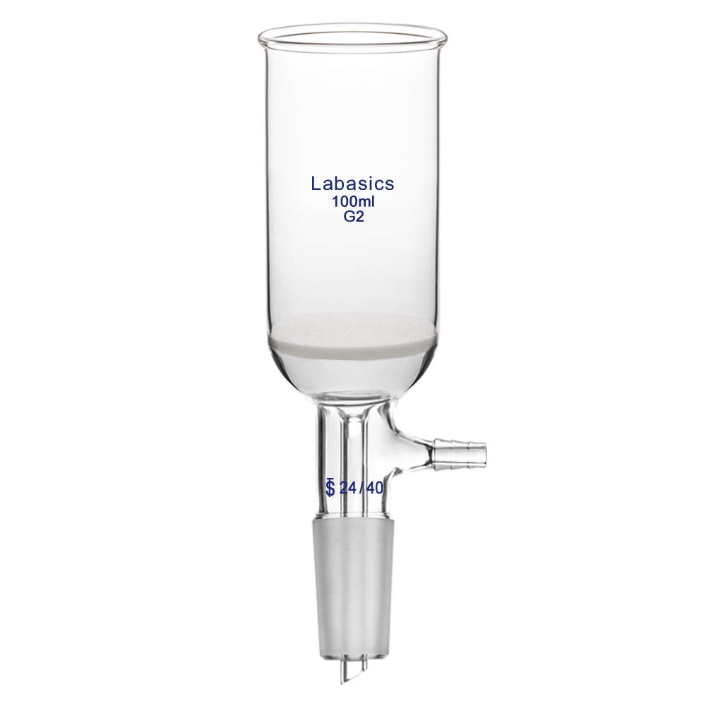 Labasics Borosilicate Glass Buchner Filtering Funnel 100ml with Medium Frit (G2), 46mm Inner Diameter, 80mm Depth, with 24/40 Standard Taper Inner Joint and Vacuum Serrated Tubulation (100ml)