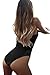 Aranmei Women Hollow Out Lace One Piece Bodysuit Teddy Lingerie (Black, Medium)