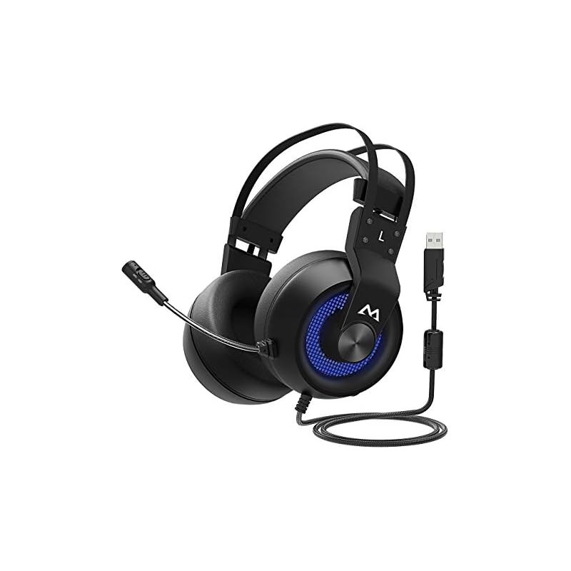 Mpow 2019 Edition PC Gaming Headset with Microphone, 7.1 Surround Sound Gaming Headphones, USB PS4 Headset with 50mm Driver, Mute Mic & Volume Control, Over-Ear Headphone, Compatible with PC, PS4