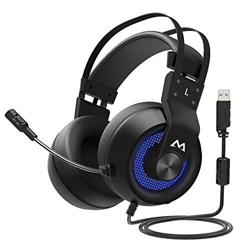 Mpow 2019 Edition PC Gaming Headset with Microphone, 7.1 Surround Sound Gaming Headphones, USB PS4 Headset with 50mm Driver, Mute Mic & Volume Control, Over-Ear Headphone, Compatible with PC, PS4