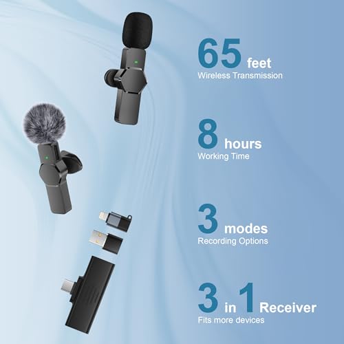 CKOKC Wireless Lavalier Microphone for iPhone - Android Computer, Mini Microphone with Windscreens & Pop Filters for Live Streaming, Video Recording, Interviews, YouTube, TikTok, Vlog