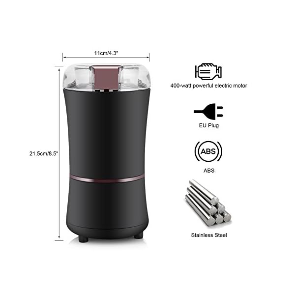 Elektrische Kaffeemühle, 400W Schleifmaschine Getreide Mühle mit Edelstahl Blatt für Kaffeebohnen, Nüssen, Samen… – Bild 6