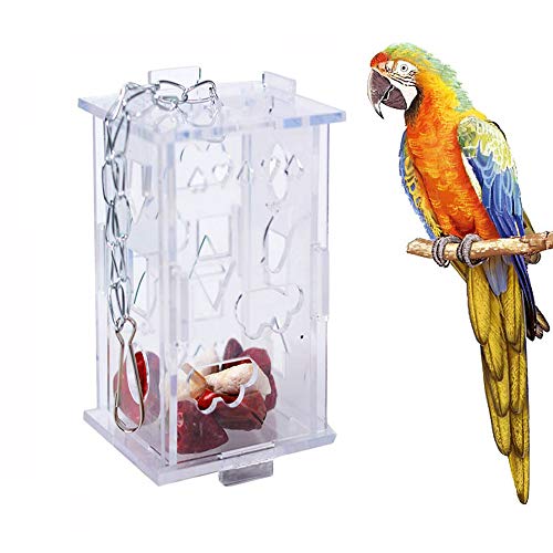 PINVNBY Parrot Foraging Toy Bird Cage Hanging Feeder Parakeets Acrylic Box Toy for Macaw African Grey Amazon Eclectus Parakeet Cockatiel Cockatoo Conure Lovebird