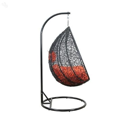 Arcwood Interiors Rattan & Wicker Single Seater Swing Chair (Black_114.3 x 91.4 x 76.2 Cm)With Stand