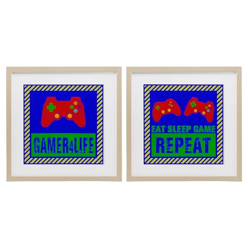 'Gamer Quotes with Stripes'| 2pc Framed Print Under Glass Set