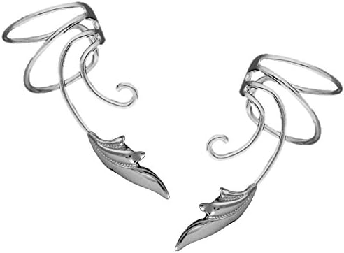 Delicate Leaf Curly Wave Ear Cuff Non-pierced Cartilage Wrap Earring Pair in Sterling Silver