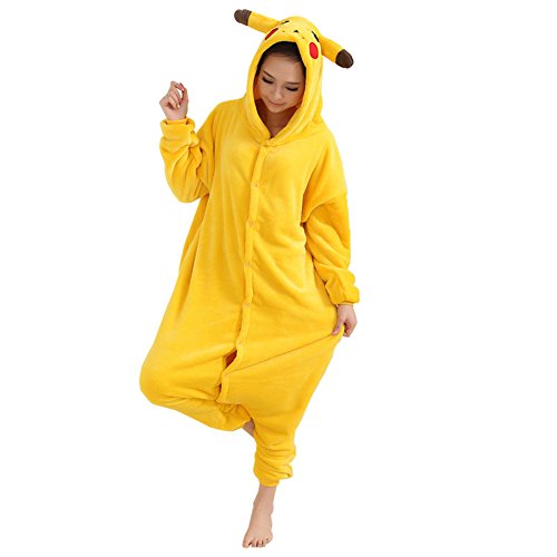 Afoxsos Women's Cosplay Flannel Anime Cartoon Onesie Adult Pajamas Pikachu