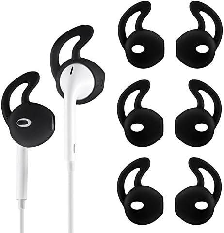 TEEMADE 6 Pieces iPhone Earpods EarHooks Silicone Cover Tips Replacement Ear Gels Buds Anti-Slip Silicone Soft Sports Earbud Tips for iPhone Headphones Earphones (Black)