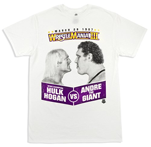 WWE World Wrestling Entertainment Wrestlemania Hulk Hogan Vs Andre the Giant White T-shirt (Adult Large)
