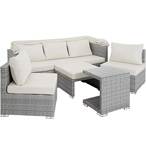 TecTake 800771 Aluminium Poly Rattan Lounge Set, 16-teilig, wetterfest, Garten Sofa mit Sonnendach, Outdoor Sitzgruppe… – Bild 4