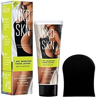 NKD SKN Self Tan 1 Day Bronzing Tinted Lotion, Matte Medium, 3.38 Oz w/ Free Mini Mitt + FREE LA Cross 71817 Tweezer