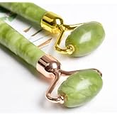 BelleVita Jade Roller & Gua Sha Set- Natural Facial Massage Tool for Lymphatic Drainage, Anti Aging and Glowing Skin Cooling Greenstone, Face and Neck Skin Care Set.