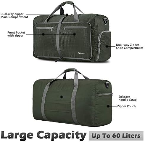 Gonex 60L 80L 40L Packable Travel Weekender Duffle Bag, Water & Tear Resistant Foldable Duffel Bags for Luggage Gym Sports Camping Travelling Cycling Storage Shopping 3 Gonex 60L 80L 40L Packable Travel Weekender Duffle Bag, Water & Tear Resistant Foldable Duffel Bags for Luggage Gym Sports Camping Travelling Cycling Storage Shopping