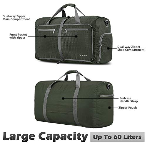 Gonex 60L Foldable Travel Duffel Bag Water & Tear Resistant, Dark Green