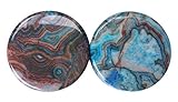 PAIR 8G-38mm Blue Agate Stone Plugs Tunnels Gauges Double Flare Organic Brown White