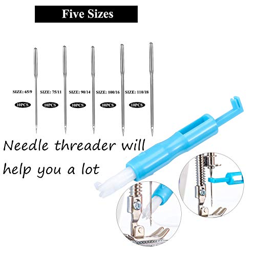 Sewing Machine Needles 50 Count with Needle Threader for Thin and Thick Fabrics Universal