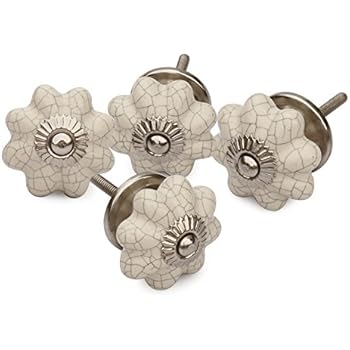 Year-End Deals - abhandicrafts - Set of 4 Ceramic White Pumpkin Decorative Antique Door Knobs for Kitchen Bathroom Cabinet Dresser Drawers Wardrobe Closet Door Pulls
