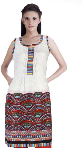 MB Womens Ethnic Semi-Circle Printed Kurta Tunic OFF WHITE 36
