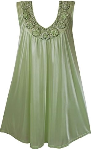 Venice Womens' Silky Looking Nightgown With Flowers Large Pistachio
