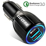 Car Charger QuickCharge 3.0 35W Adapter Usb Fast Charge, Port 1 QC 3.0 Port 2 Smart Power 3.1A Samsung, Android, Galaxy s9, ipad, Surface Pro, Lg, Apple