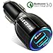 Car Charger QuickCharge 3.0 35W Adapter Usb Fast Charge, Port 1 QC 3.0 Port 2 Smart Power 3.1A Samsung, Android, Galaxy s9, ipad, Surface Pro, Lg, Apple