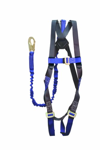 Elk River 48013 ConstructionPlus CP+ Polyester/Nylon Full Body Harness with Parachute Mating Buckles and 6' NoPac Lanyard, Fits Small to X-Large