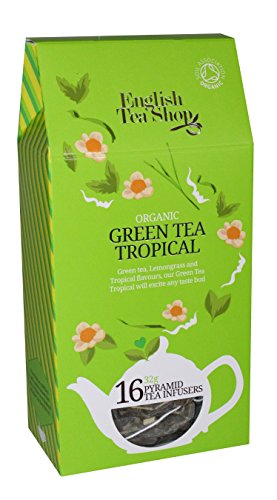 English Tea Shop Organic Green Tea, Tropical Fruits, 16 Pyramid Tea Bags