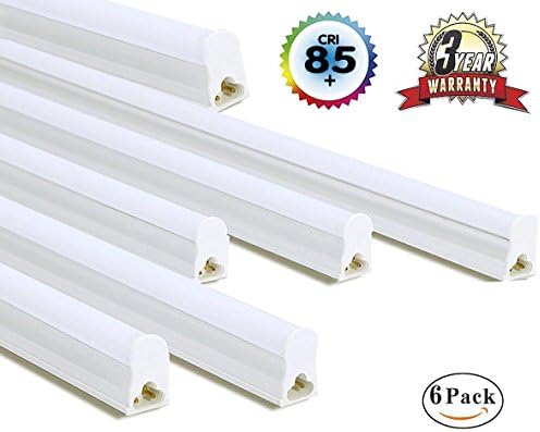 LED T5 Integrated Single Fixture, 18W LED Tube Light, 4FT, Super Bright 2000LM,Cool White 6500K,40W Fluorescent Replacement,for Warehouse,Garage, Corded Electric with Built-in ON/OFF Switch, 6 Pack