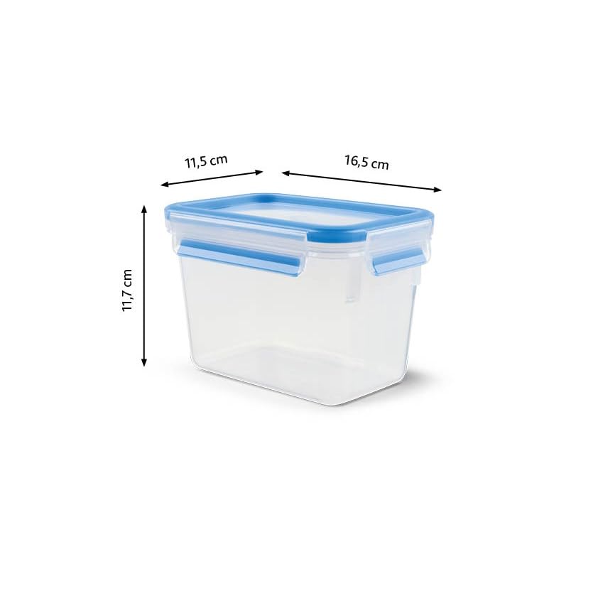 EMSA Clip & Close Frischhaltedose, rechteckig, 1,1 L, mit Deckel, Aufbewahrungsbox, 100 Prozent dicht, spülmaschinen-, gefrier-, mikrowellenfest, Transparent, Blau, Made in Germany, 508541 8